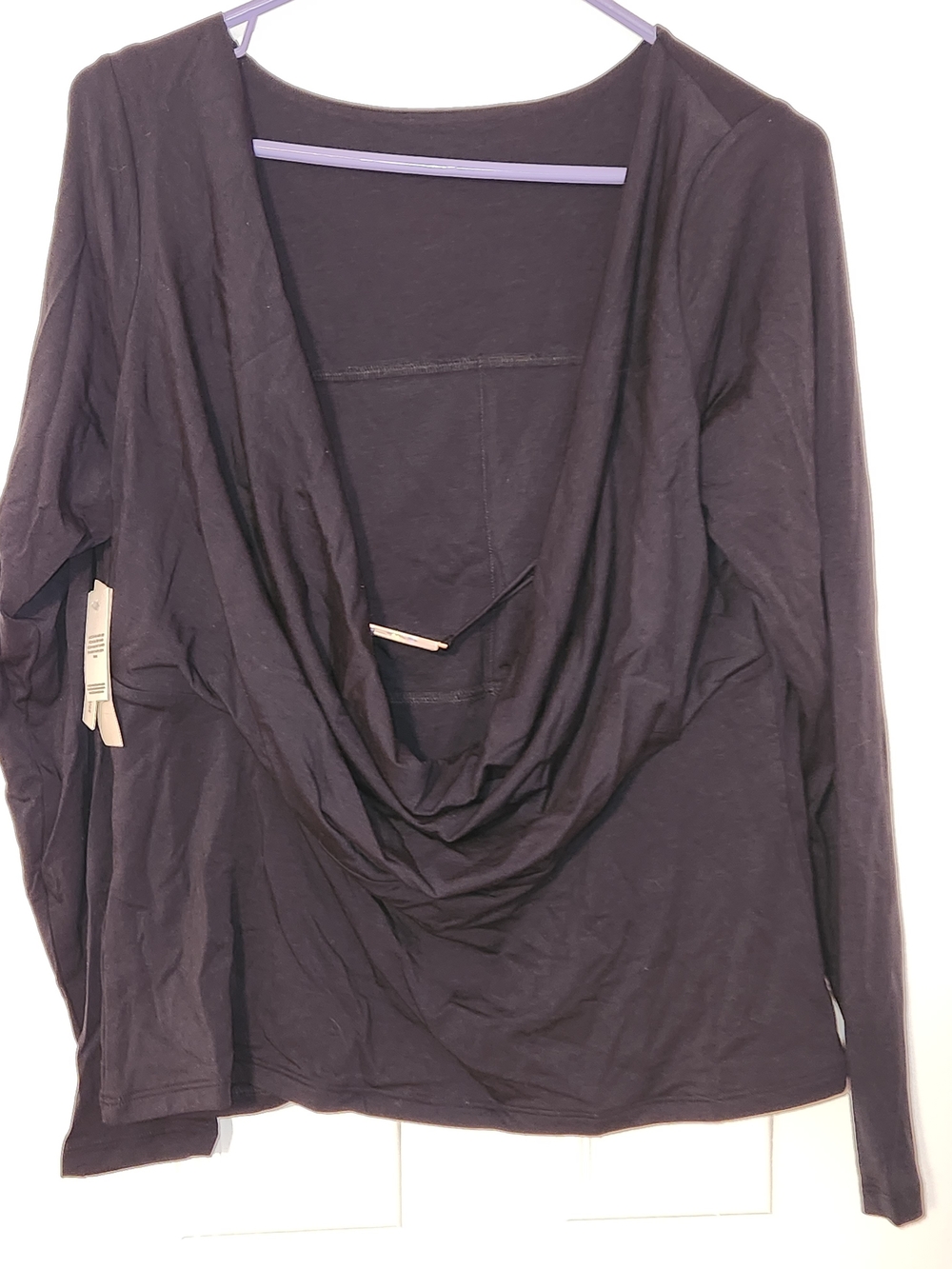 Draped Long-Sleeve Women’s Top in Black